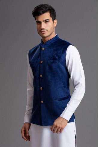 ROYAL BLUE VELVET JACKET WAISTCOAT FOR MEN