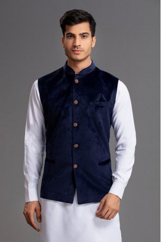 BLUE MEN'S PARTY WEAR WAISTCOAT