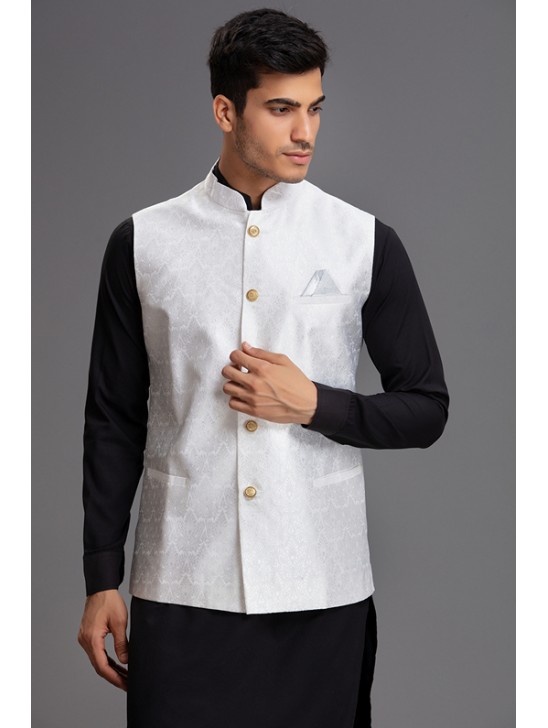 BEAUTIFUL WHITE EID SALWAR MENS WAISTCOAT SUIT