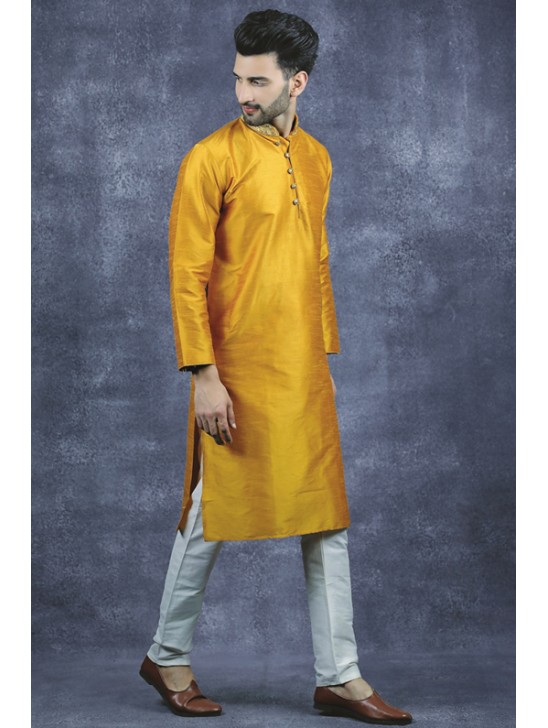 Mustard Indian Men Kurta Wedding Mayoun Kurta