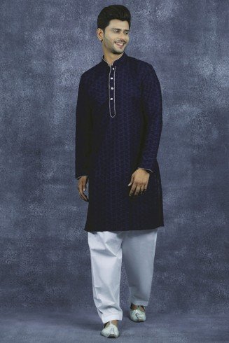 Blue Kurta Indian Shalwar Menswear Suit