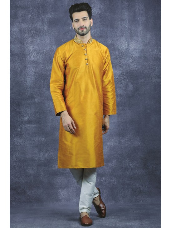 Mustard Indian Men Kurta Wedding Mayoun Kurta