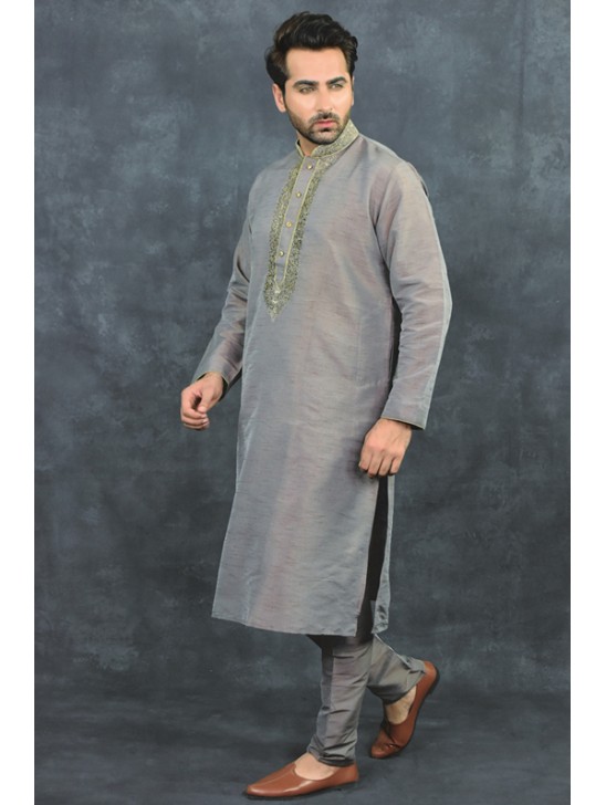 Fawn Mens Kurta Pajama Indian Designer Suit