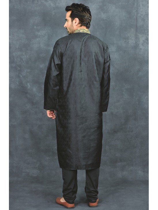 Black Embroidered Indian Mens Kurta Pajama