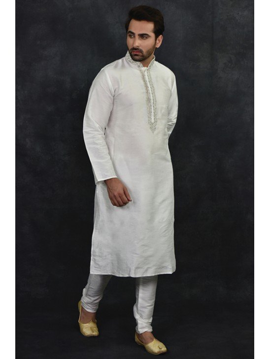 Off White Indian Mens Kurta Pajama Suit