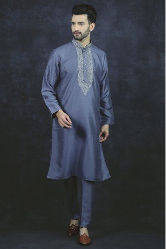 Dark Grey Pakistani Kurta Pajama Set