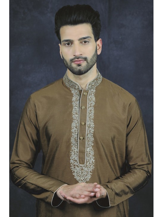 Brown Ethnic Men s Kurta Pajama Indian Readymade Menswear Suit