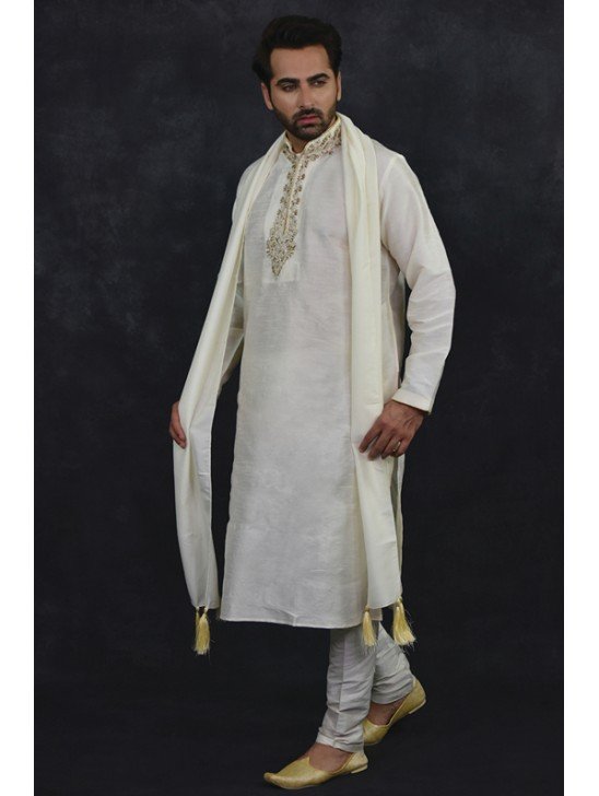 Off White Indian Wedding Kurta Pajama Suit Men s Ethnic Dress