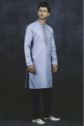 Grey & Navy Blue Pakistani Kurta Readymade Mens Suit