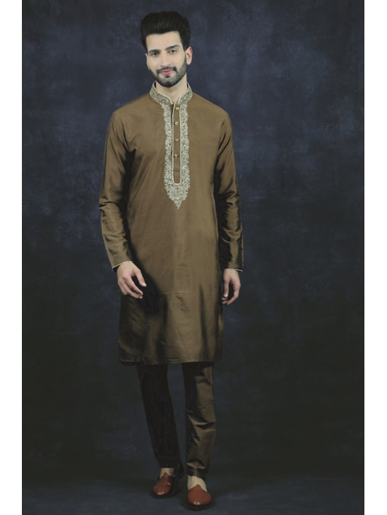 Brown Ethnic Men s Kurta Pajama Indian Readymade Menswear Suit