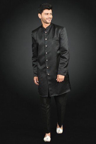 Black Coat Designer Kurta Indian Menswear Pajama Suit 