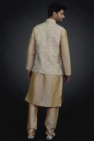 Cream Indian Waistcoat With Kurta Pajama Ready to Wear Men's Suit