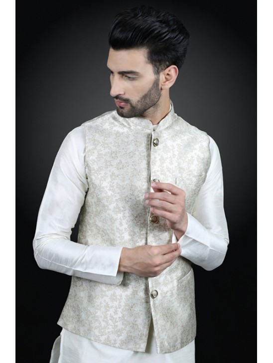 White Waistcoat Indian Suit Men s Readymade Kurta Pajama Set