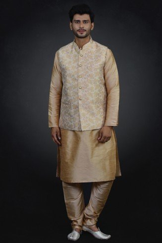 Cream Indian Waistcoat With Kurta Pajama Ready to Wear Men's Suit