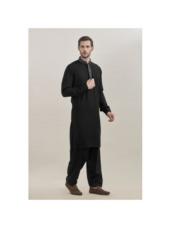 BLACK KURTA AND SHALWAR READY MADE MENSWEAR SUIT