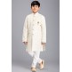 WHITE JACQUARD JACKET STYLE KURTA AND PAJAMA YOUNG BOYS EID SUIT