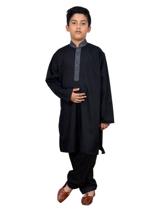 ZBAC-01 BLACK POLYESTER READY MADE BOYS WEAR SHALWAR KAMEEZ