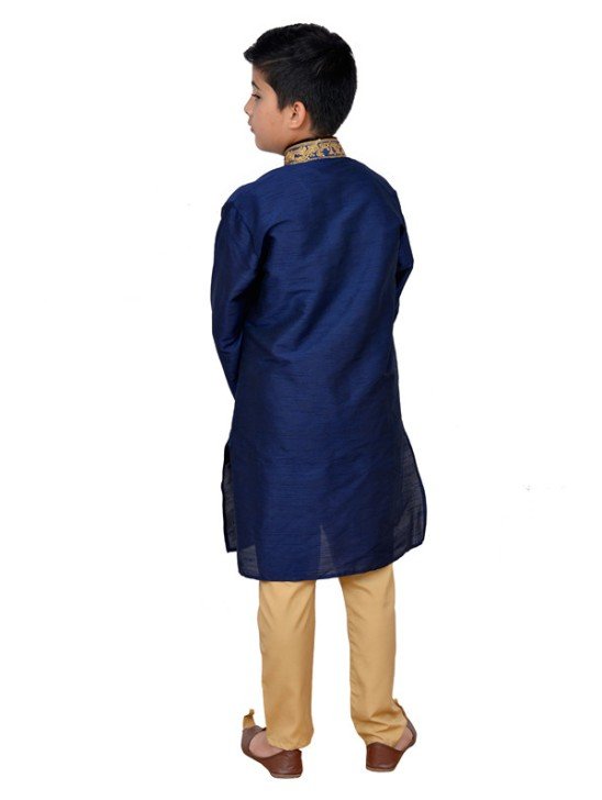 NAVY BLUE HEAVILY EMBROIDERED KURTA SET AND PYJAMA READY MADE BOYS SUIT