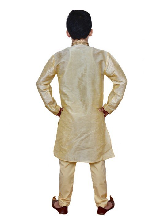 GOLD BEIGE EMBROIDERED KURTA AND PYJAMA BOYS WEAR READY MADE SUIT