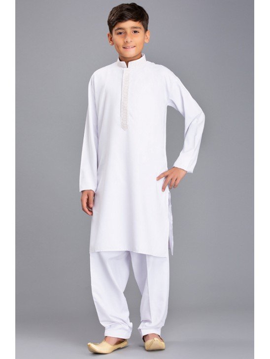 WHITE PAKISTANI DESIGNER BOYS WEAR SHALWAR KAMEEZ