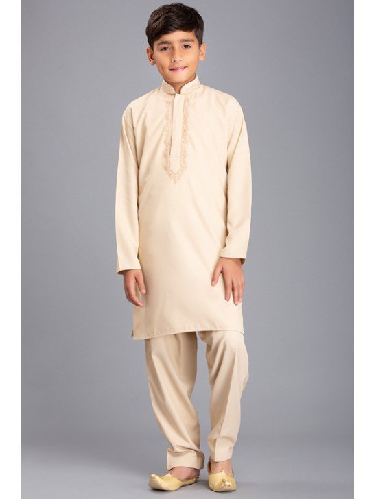 BEIGE PAKISTNAI SALWAR KAMEEZ BOYS SUIT FOR EID