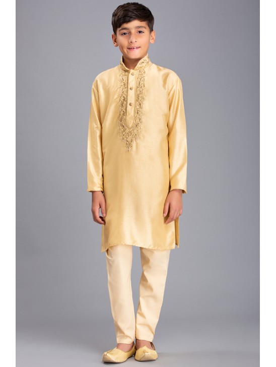 GOLD & CREAM ETHNIC STYLE BOYS KURTA PAJAMA