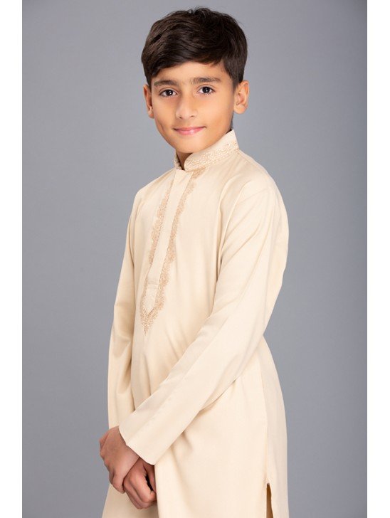 BEIGE PAKISTNAI SALWAR KAMEEZ BOYS SUIT FOR EID