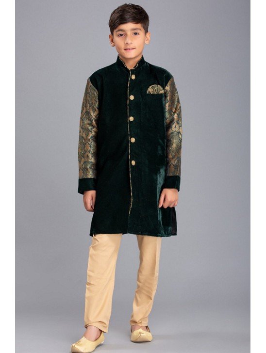 DARK GREEN AND BEIGE BOYS WEAR EID SUIT