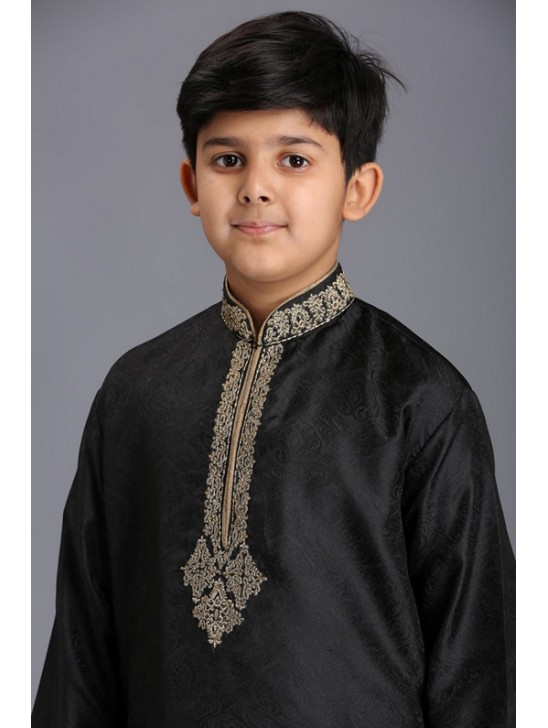 BLACK PAKISTANI DESIGNER BOYS KURTA SHALWAR