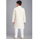 WHITE JACQUARD JACKET STYLE KURTA AND PAJAMA YOUNG BOYS EID SUIT