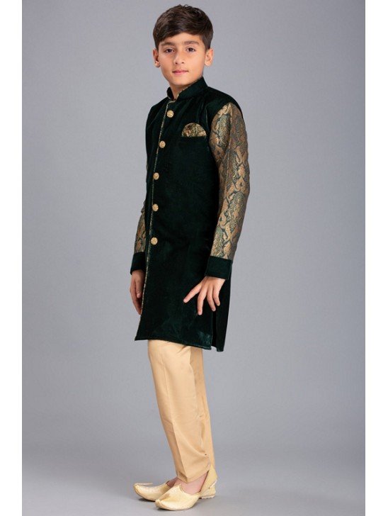 DARK GREEN AND BEIGE BOYS WEAR EID SUIT