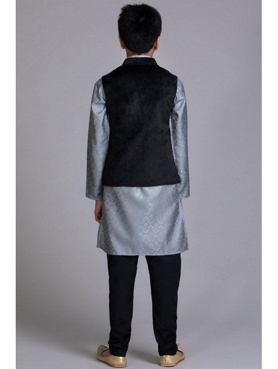 GREY AND BLACK CHILDREN SHALWAR KAMEEZ WAISTCOAT SUIT