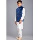 WHITE KURTA SHALWAR & BLUE WAISTCOAT PAKISTANI BOYS WEAR SUIT