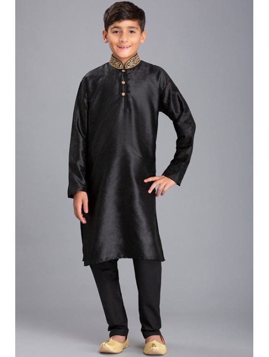 BLACK STITCHED BOYS KURTA AND PAJAMA EID SUIT