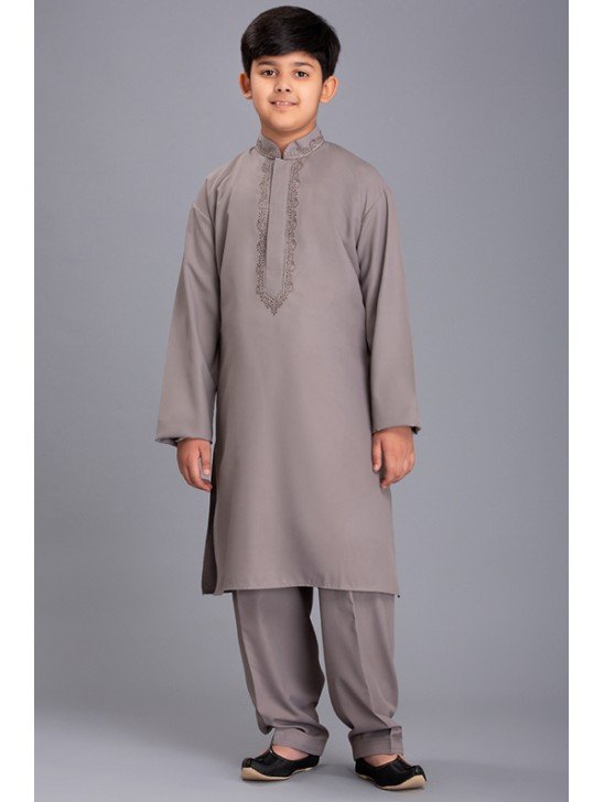 ASH GREY PAKISTANI BOYS KURTA SHALWAR EID SUIT