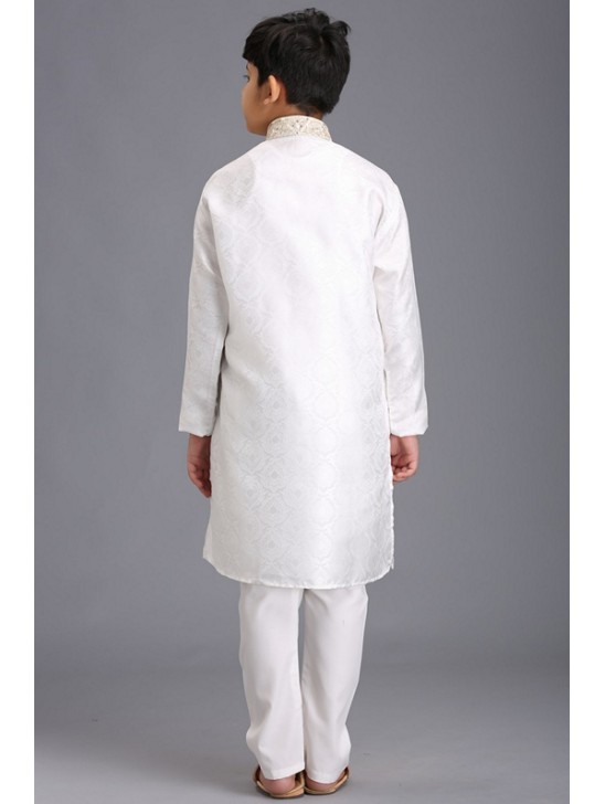 OFF WHITE INDIAN DESIGNER YOUNG BOYS KURTA PAJAMA READYMADE SUIT