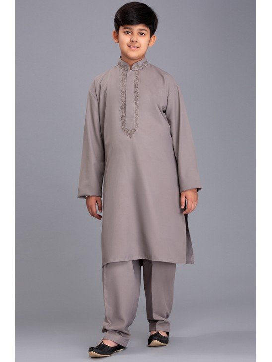 ASH GREY PAKISTANI BOYS KURTA SHALWAR EID SUIT