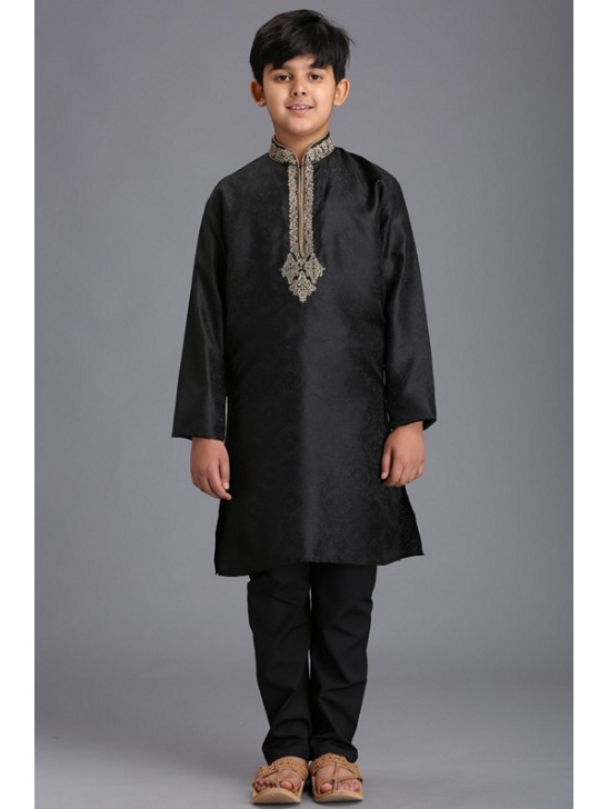 BLACK PAKISTANI DESIGNER BOYS KURTA SHALWAR