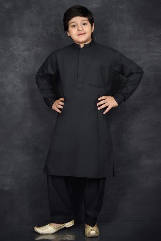 Black Indian Pakistani Boys Ethnic Traditional Kurta Pyjama Set