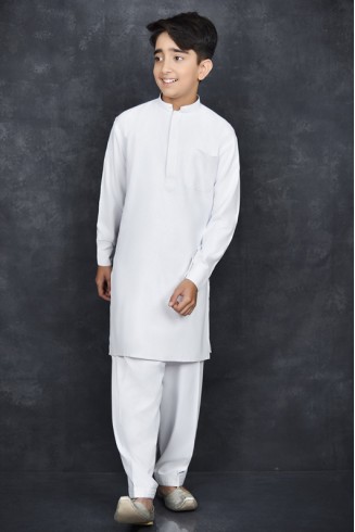 Brilliant White Kids Boys Readymade Kurta Shalwar Suit