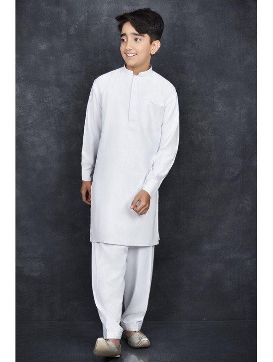 Brilliant White Kids Boys Readymade Kurta Shalwar Suit