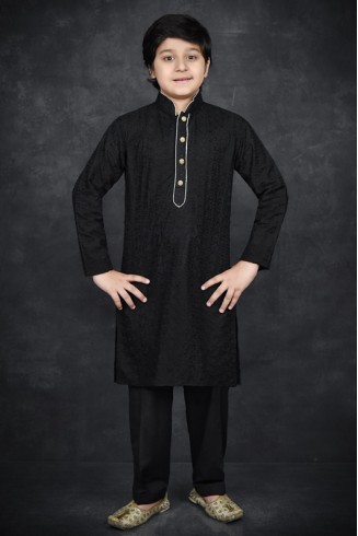 BLACK KIDS WEAR KURTA PAJAMA SUIT