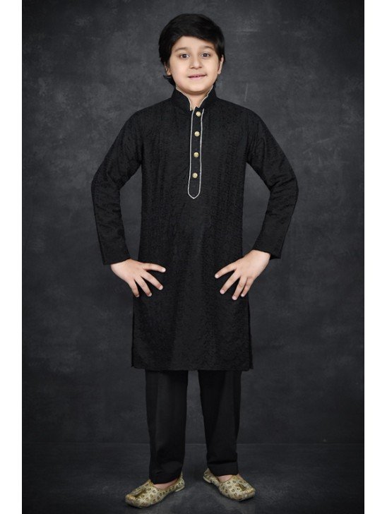 BLACK KIDS WEAR KURTA PAJAMA SUIT