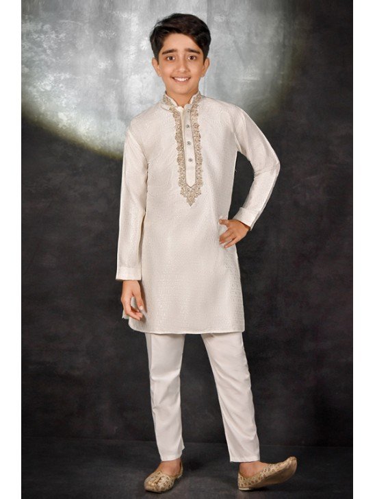 WHITE INDIAN ETHNIC STYLE KIDS KURTA & PAJAMA