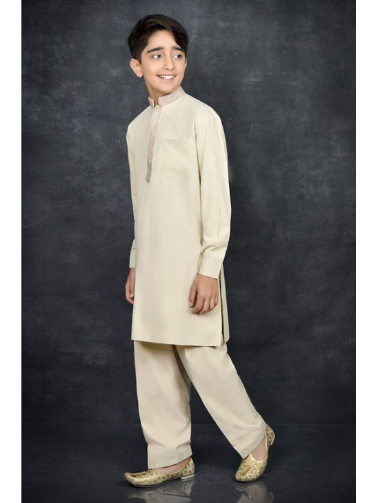 Beige Pakistani Boys Eid Kurta Shalwar