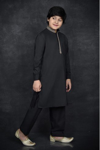 Black Pakistani Style Salwar Kameez For Little Boys