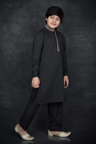 Black Pakistani Style Salwar Kameez For Little Boys