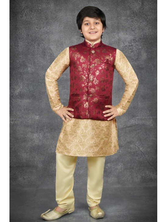 Maroon Ethnic Indian Kids Wear Waistcoat