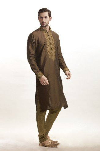 COPPER BROWN MEHNDI STYLE READY MADE MENS KURTA SHALWAR