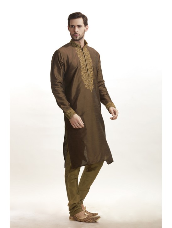 COPPER BROWN MEHNDI STYLE READY MADE MENS KURTA SHALWAR